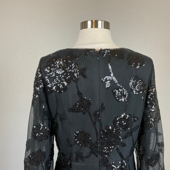 Adrianna Papell Sequined Long Sleeve Sheath Black Size 8 V-Neck Side Slit - Picture 6 of 12